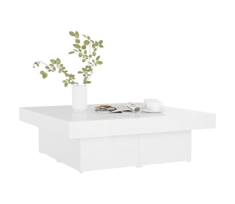 vidaXL Mesa de centro madera contrachapada blanco brillante 90x90x28cm