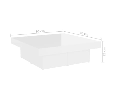vidaXL Mesa de centro madera contrachapada blanco brillante 90x90x28cm