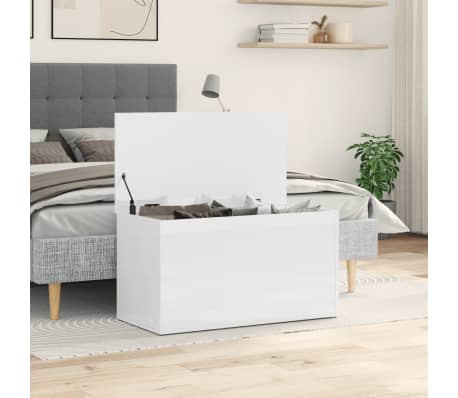 vidaXL Baúl almacenaje madera contrachapada blanco brillo 84x42x46 cm