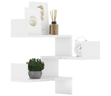 vidaXL Estante de esquina pared 2 uds madera blanco brillo 40x40x50 cm