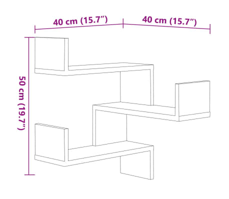 vidaXL Estante de esquina pared 2 uds madera blanco brillo 40x40x50 cm