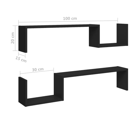 vidaXL Estantes de pared 2 uds madera contrachapada negro 100x15x20 cm