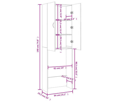 vidaXL Armario de lavadora blanco 64x25,5x190 cm