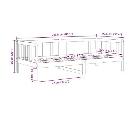 vidaXL Sofá cama sin colchón madera maciza de pino blanco 90x200 cm