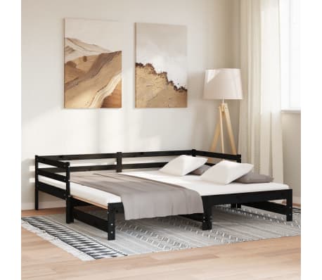vidaXL Sofá cama extraíble sin colchón negro 2x(90x200) cm