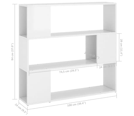 vidaXL Estantería/divisor de espacios blanco brillo 100x24x94 cm
