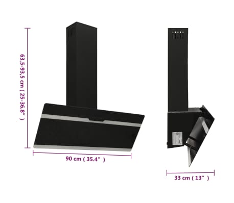 vidaXL Campana extractora pared acero y vidrio templado negro 90 cm
