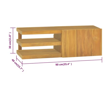 vidaXL Armario de baño de pared madera maciza de teca 90x40x30 cm
