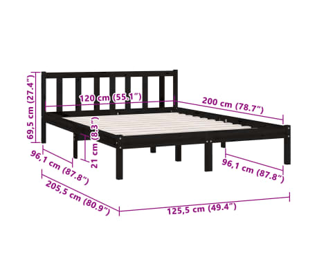 vidaXL Estructura de cama sin colchón madera maciza negro 120x200 cm
