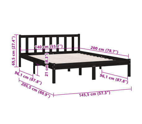 vidaXL Estructura de cama sin colchón madera maciza negro 140x200 cm