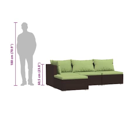 vidaXL Set muebles de jardín 4 piezas y cojines ratán sintético marrón