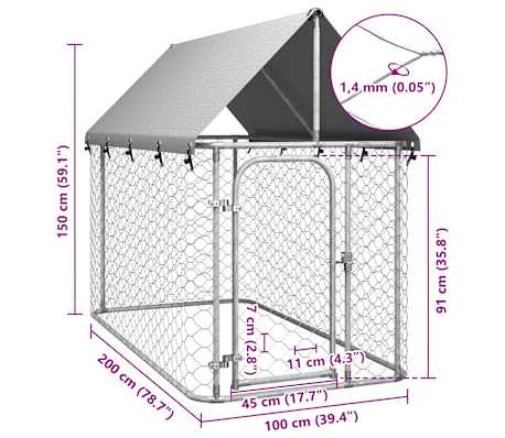 vidaXL Chenil extérieur avec toit 200x100x150 cm