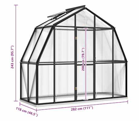 vidaXL Invernadero con estructura de aluminio gris antracita 3,3 m²