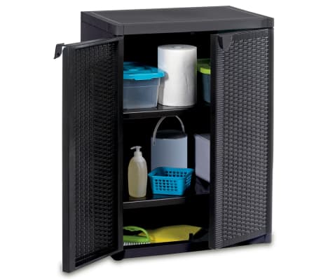 vidaXL Armario de almacenaje de jardín PP ratán negro 65x45x88 cm