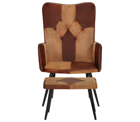 vidaXL Sillón con reposapiés cuero auténtico y lona marrón