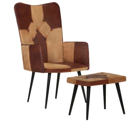 vidaXL Sillón con reposapiés cuero auténtico y lona marrón