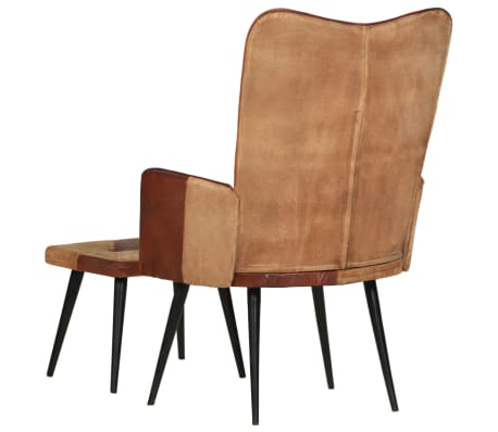 vidaXL Sillón con reposapiés cuero auténtico y lona marrón