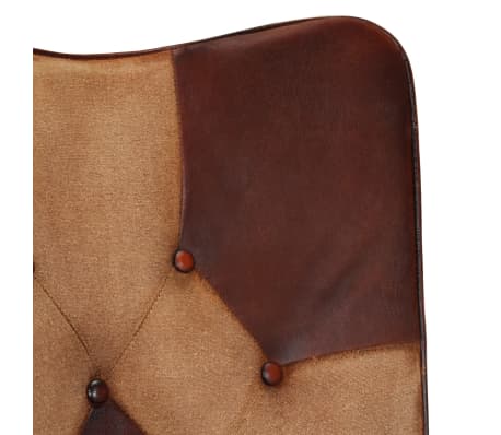 vidaXL Sillón con reposapiés cuero auténtico y lona marrón