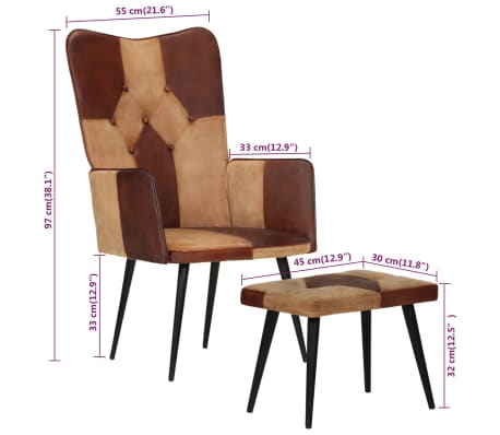 vidaXL Sillón con reposapiés cuero auténtico y lona marrón