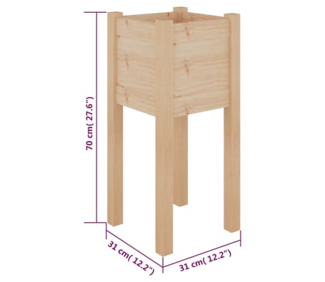 vidaXL Jardineras 2 uds madera maciza de pino 31x31x70 cm