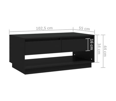 vidaXL Mesa de centro madera contrachapada negro 102,5x55x44 cm