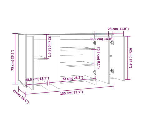 vidaXL Aparador de madera contrachapada negro 135x41x75 cm