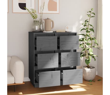 vidaXL Aparador 2 uds madera maciza de pino gris 32x34x75 cm