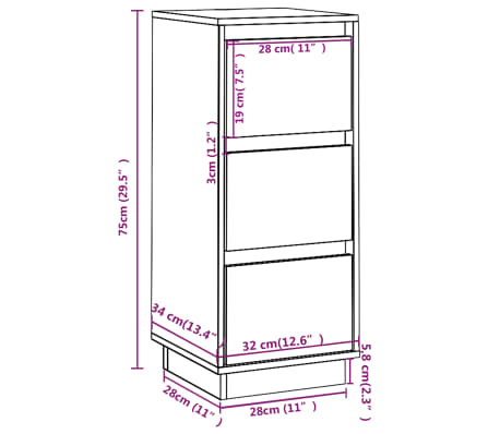 vidaXL Aparador 2 uds madera maciza de pino gris 32x34x75 cm