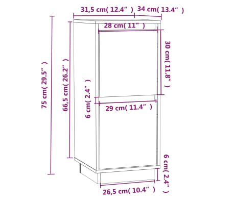 vidaXL Buffet Blanc 31,5x34x75 cm Bois massif de pin