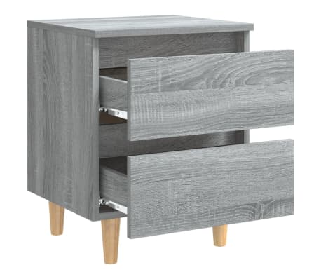 vidaXL Mesita de noche patas de madera maciza gris Sonoma 40x35x50 cm