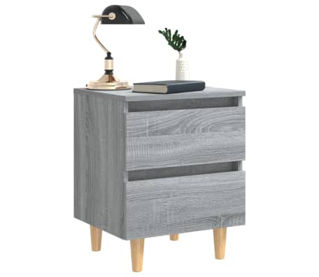 vidaXL Mesita de noche patas de madera maciza gris Sonoma 40x35x50 cm