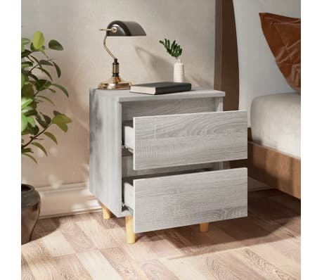 vidaXL Mesita de noche patas de madera maciza gris Sonoma 40x35x50 cm