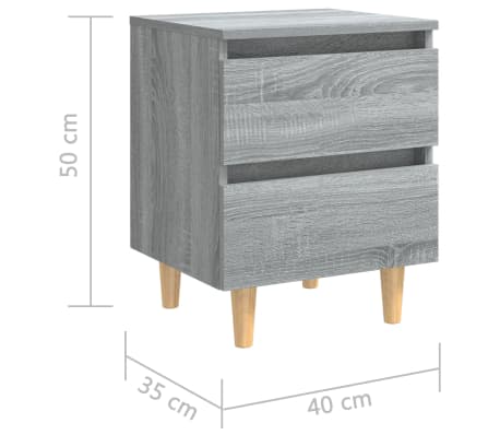 vidaXL Mesita de noche patas de madera maciza gris Sonoma 40x35x50 cm