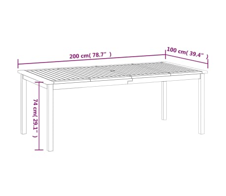 vidaXL Mesa de jardín de madera maciza de acacia 200x100x74 cm