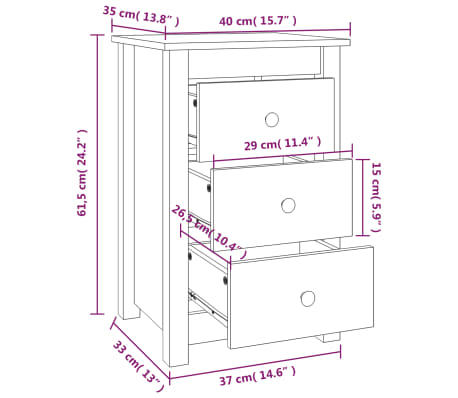 vidaXL Mesita de noche madera maciza de pino blanco 40x35x61,5 cm