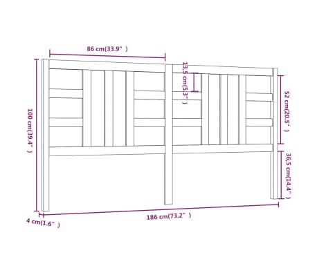 vidaXL Cabecero de cama madera maciza de pino negro 186x4x100 cm