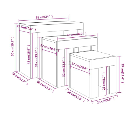 vidaXL Tables basses gigognes 3 pcs sonoma gris bois d'ingénierie