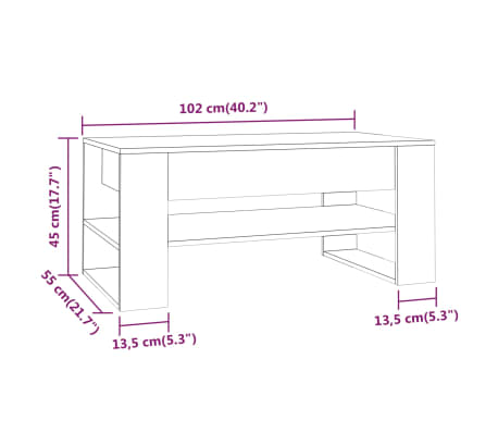 vidaXL Table basse blanc brillant 102x55x45 cm bois d'ingénierie