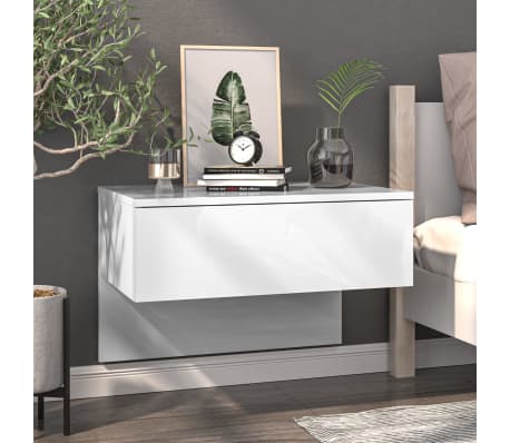 vidaXL Mesitas de noche de pared 2 unidades blanco brillante