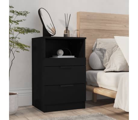 vidaXL Mesitas de noche 2 uds madera contrachapada color negro