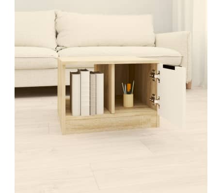 vidaXL Table basse Contreplaqué blanc et chêne Sonoma 50x50x36 cm