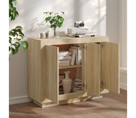 vidaXL Aparador de madera contrachapada color roble Sonoma 92x35x75 cm