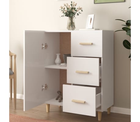vidaXL Aparador de madera contrachapada blanco brillante 69,5x34x90 cm