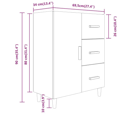 vidaXL Aparador de madera contrachapada blanco brillante 69,5x34x90 cm