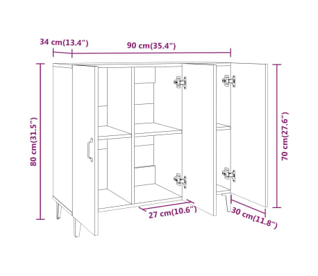 vidaXL Aparador de madera de ingeniería roble ahumado 90x34x80 cm