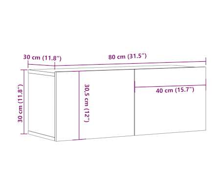 vidaXL Muebles para TV 2 uds madera contrachapada negro 80x30x30 cm
