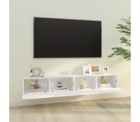 vidaXL Meubles TV muraux 2 unités Contreplaqué blanc brillant 100x30x30 cm