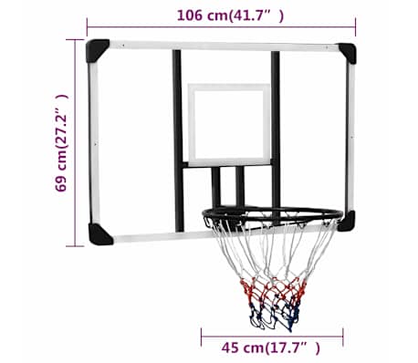 vidaXL Panneau de basket-ball Transparent 106x69x3 cm Polycarbonate