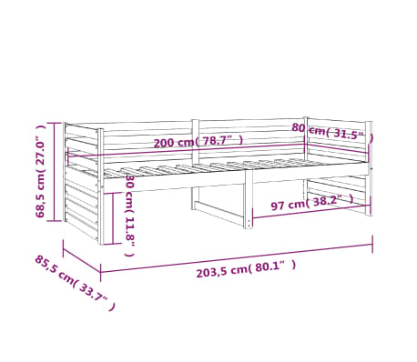 vidaXL Sofá cama sin colchón madera maciza de pino gris 80x200 cm