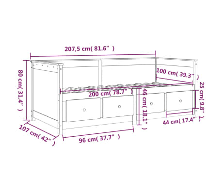 vidaXL Diván sin colchón blanco 100x200 cm madera maciza de pino